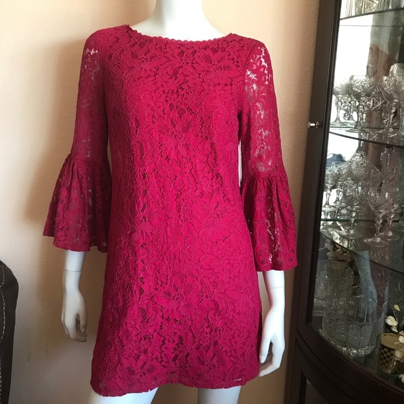 Laundry Shelli Segal A-line Red Lace Mini Dress - Picture 3 of 8